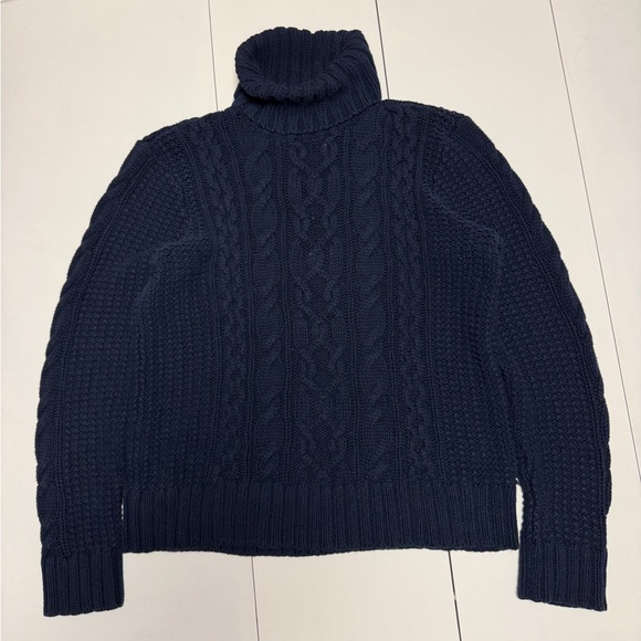 Ralph Lauren navy cable knit turtleneck sweater - Picture 1 of 6